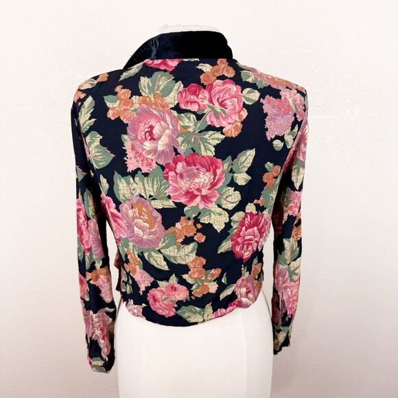 Vintage 90s Floral Crop Fall Cardigan Sweater Goth Medium - Picture 6 of 8